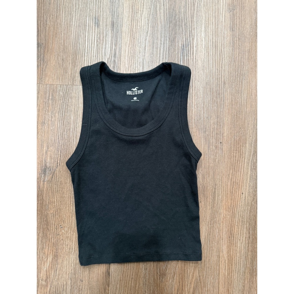 Hollister Womens Black Ribbed Scoop Neck Cropped Tank Top XS